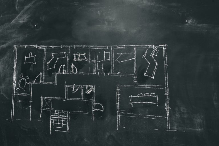 Blackboard floor plan sketch drawing concept