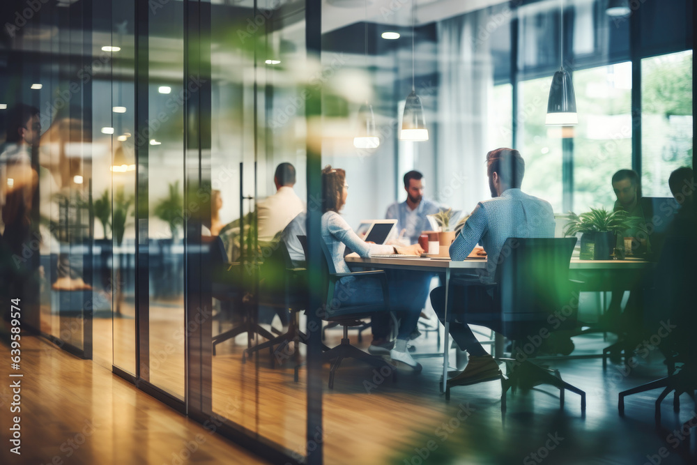 Business office with blurred people casual wear, with blurred bokeh background