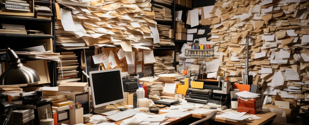 Office desk with lot of paper