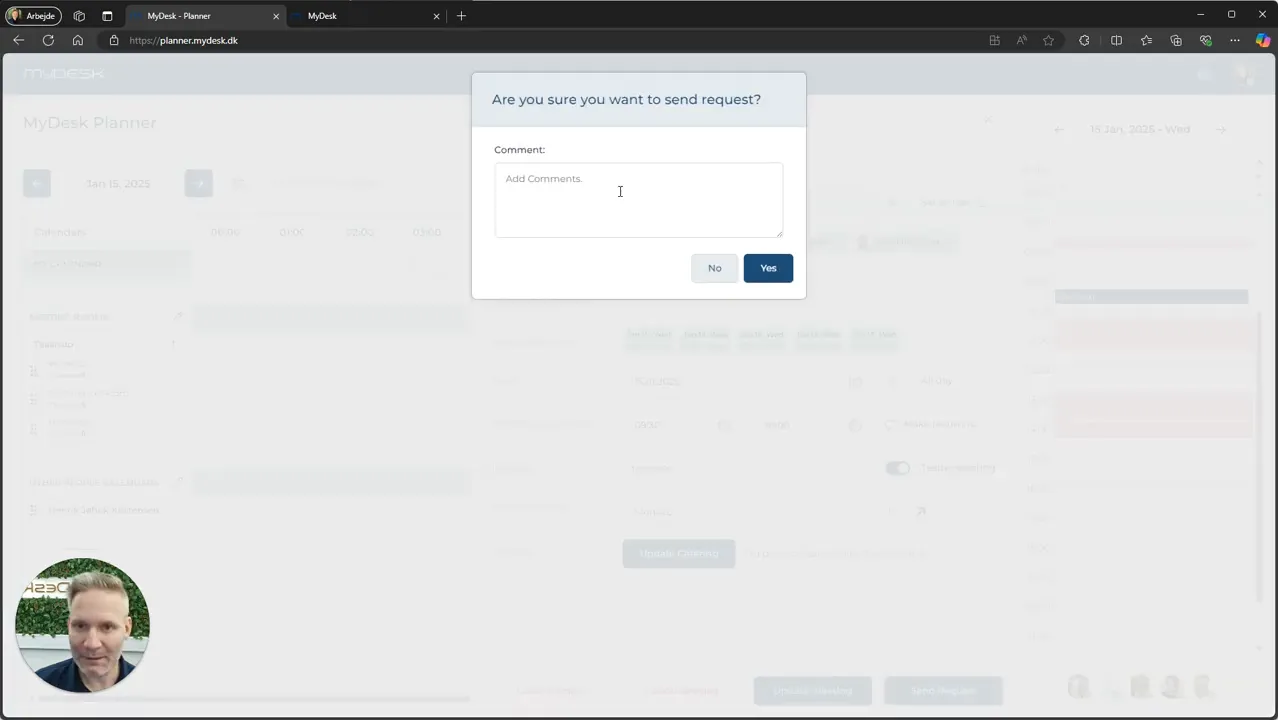 Send Request button in MyDesk Planner