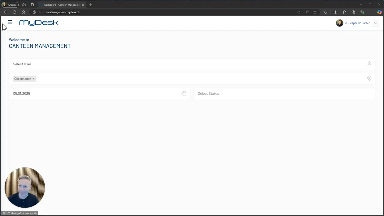 Log in to catering admin MyDesk