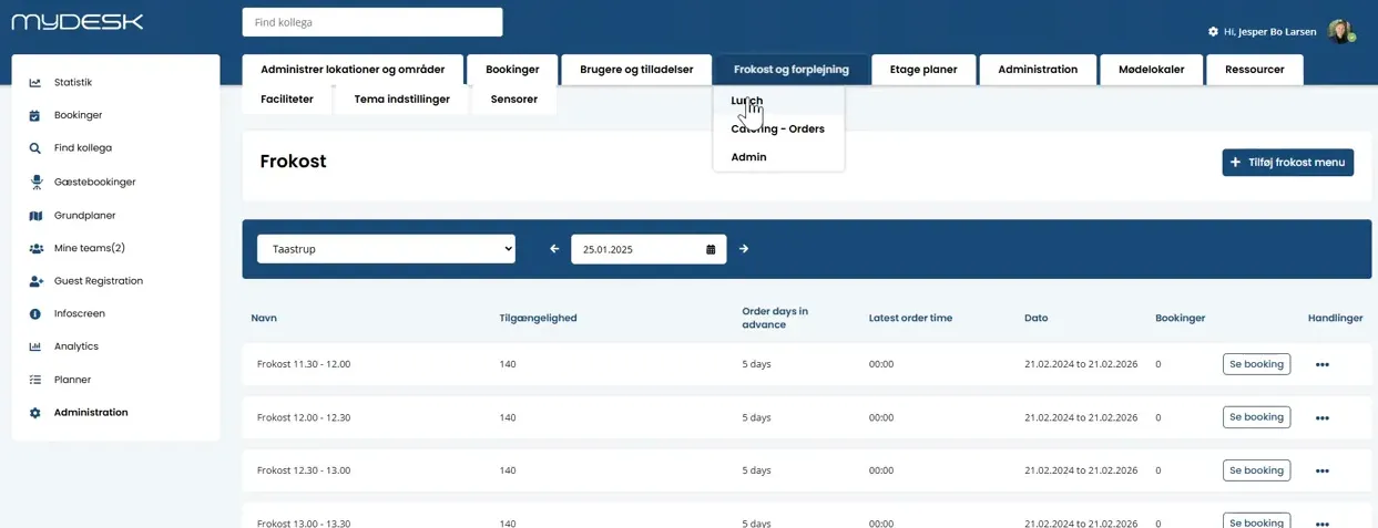 Managing lunch offers in MyDesk