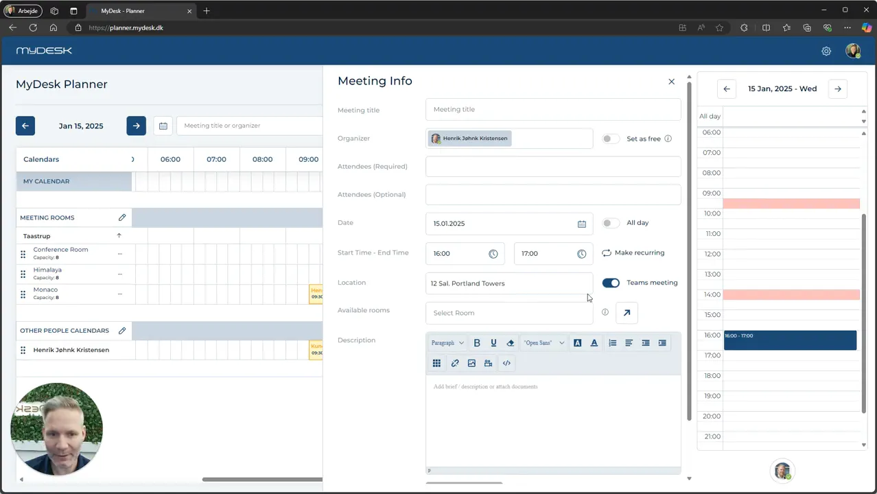 Fill in meeting details