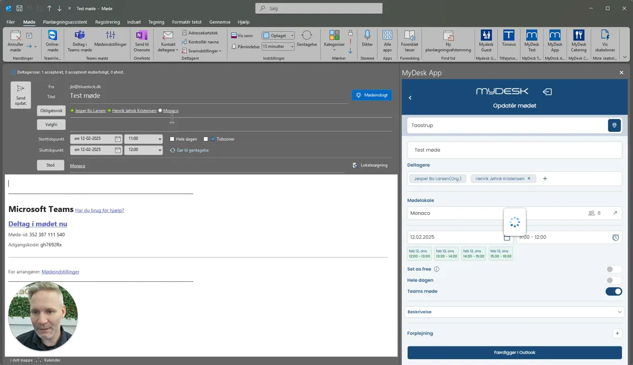 Valg af mødelokale i Outlook