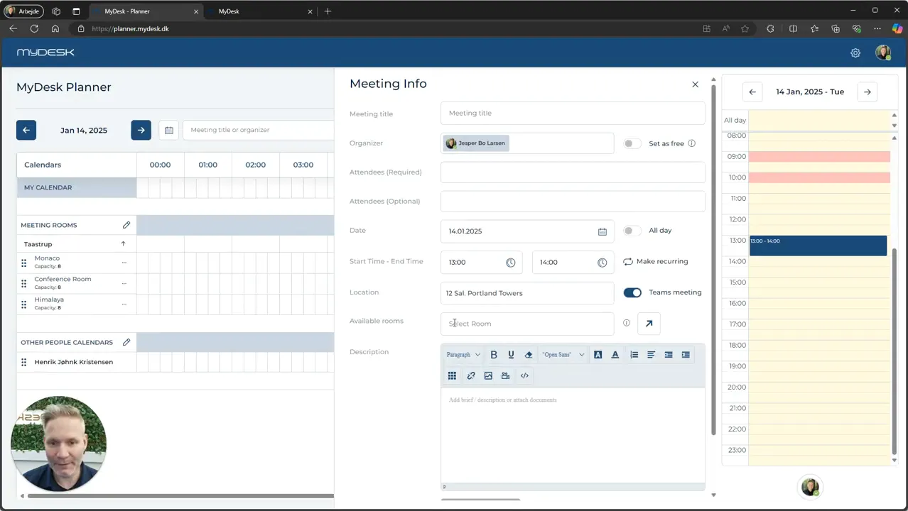 Overview of available meeting rooms