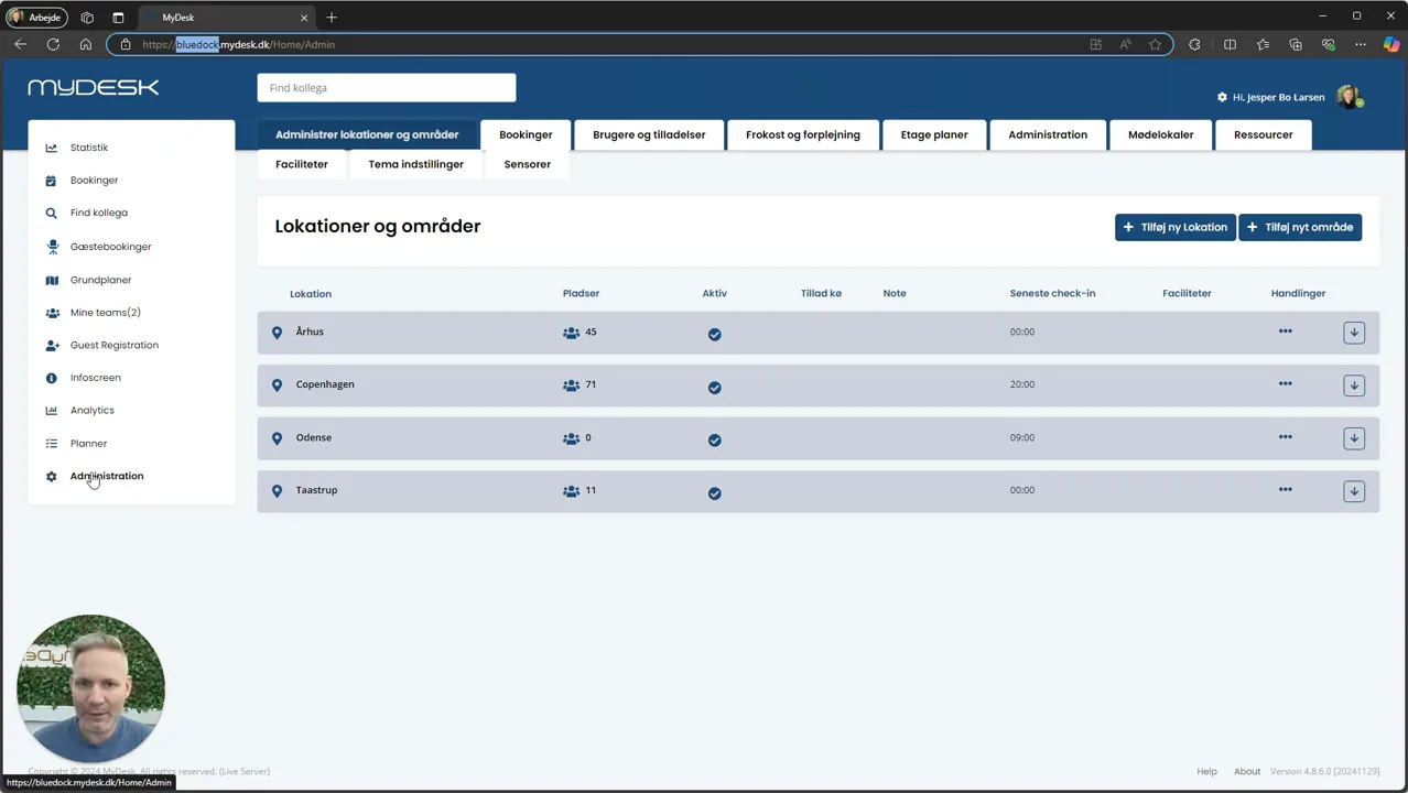 Administration menu in MyDesk