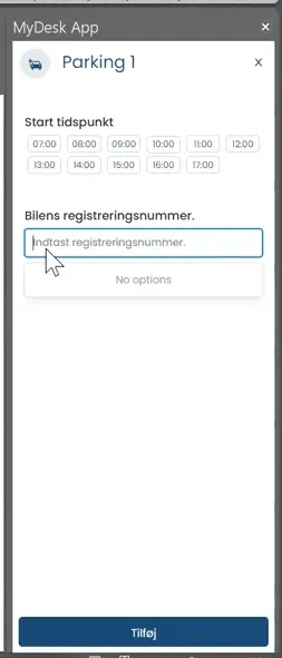Enter registration number when booking