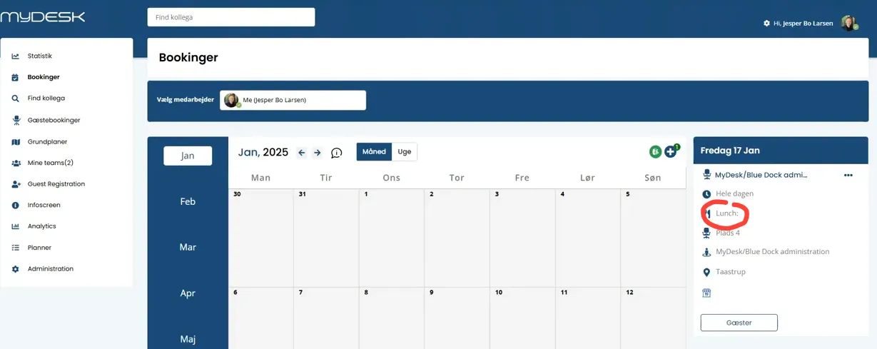 Update existing booking with lunch