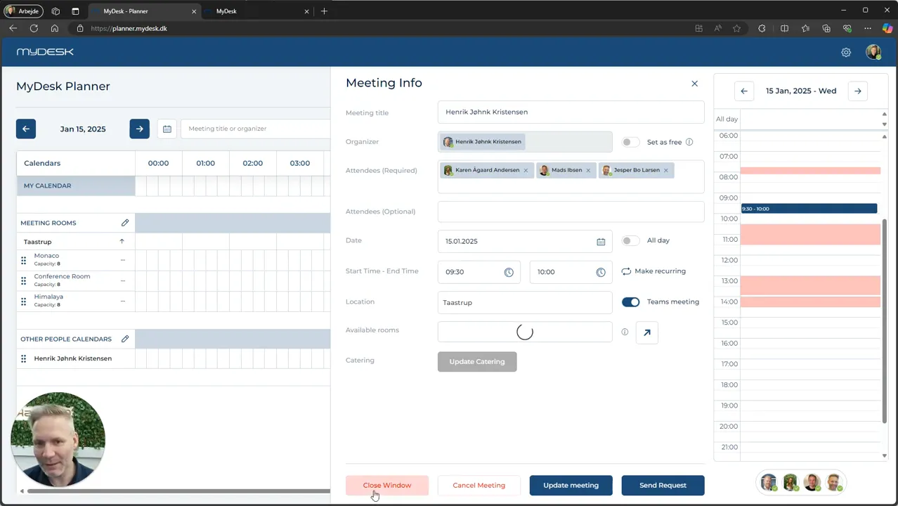 Close Window button in MyDesk Planner