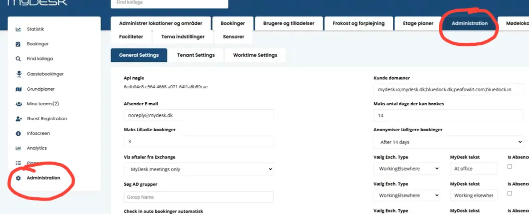 Adgang til administrationsindstillinger