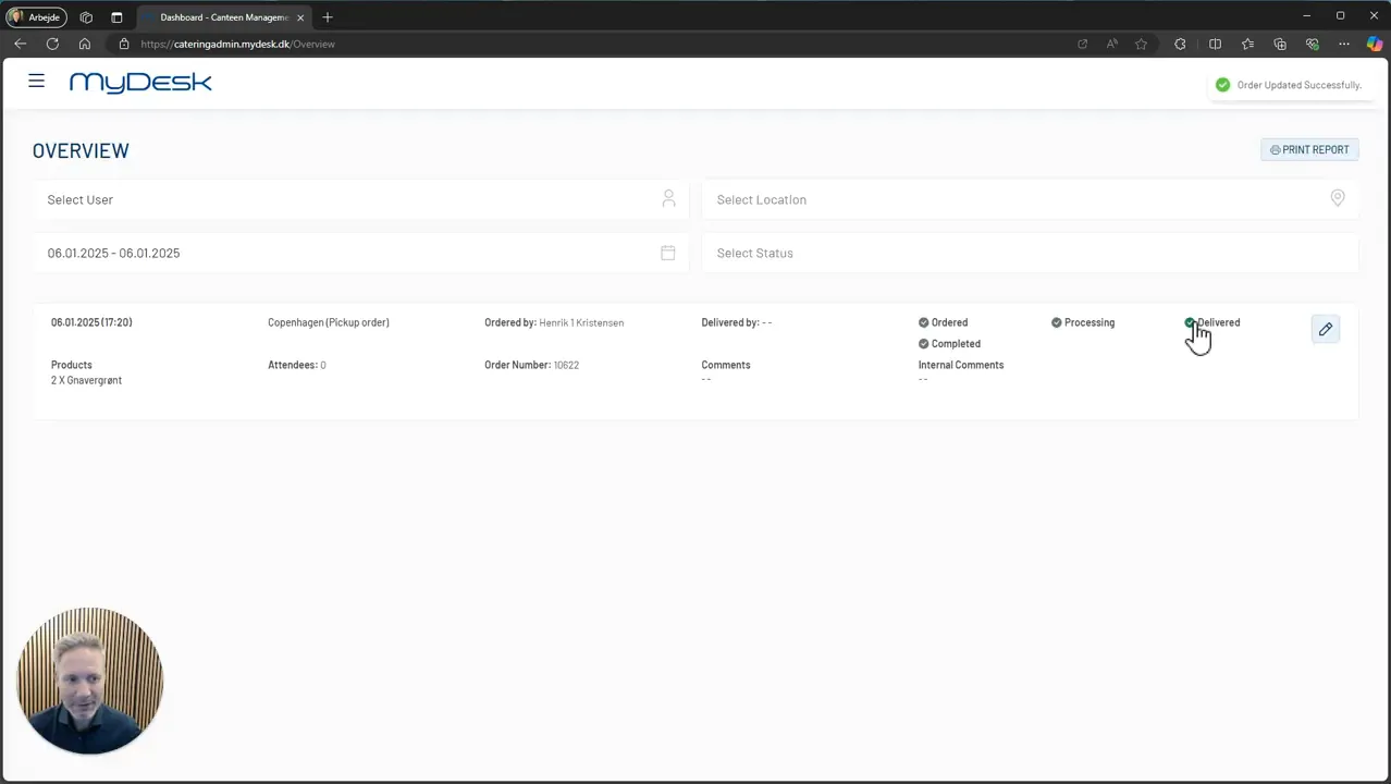 Changing the status of orders