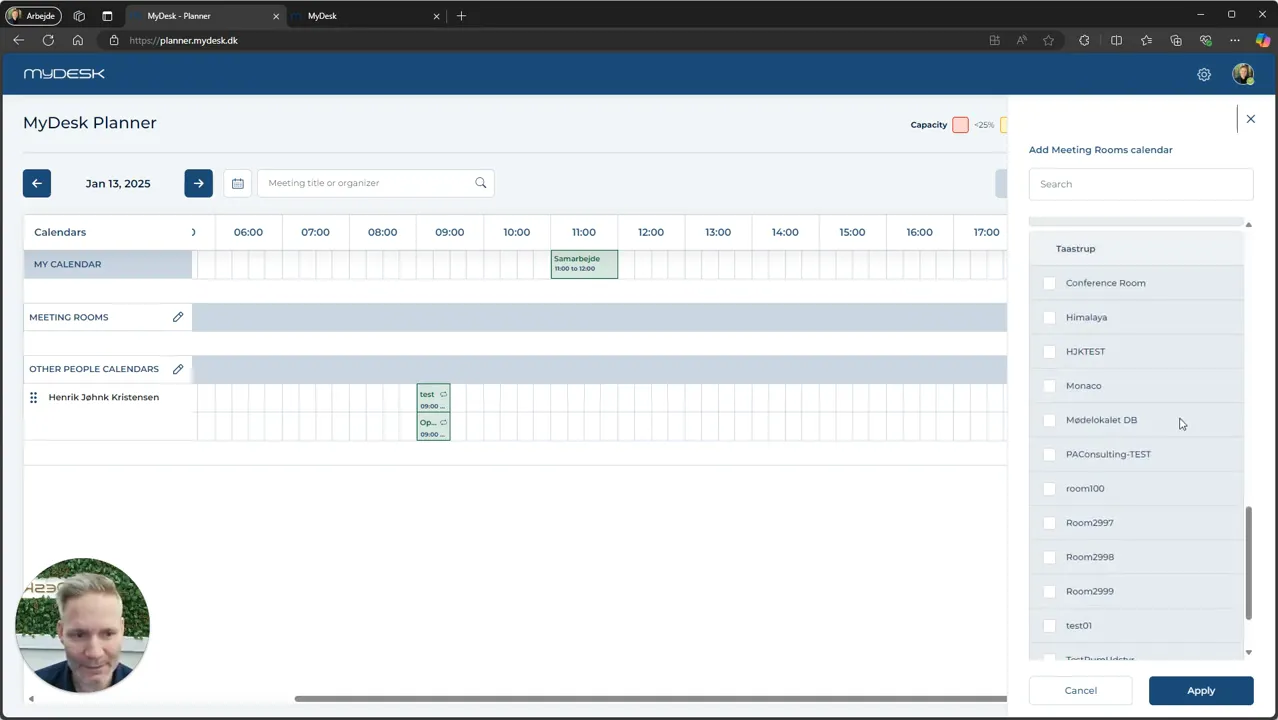 Select meeting rooms in MyDesk Planner