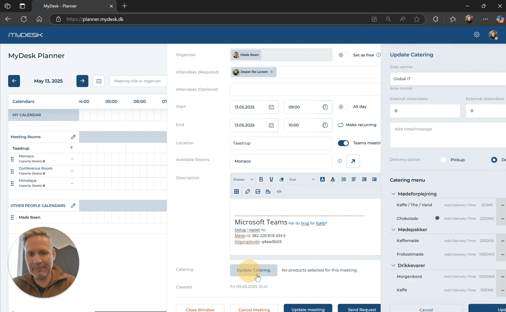 Meeting details in MyDesk