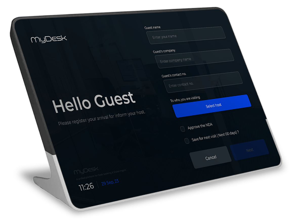 MyDesk visitor registration screen