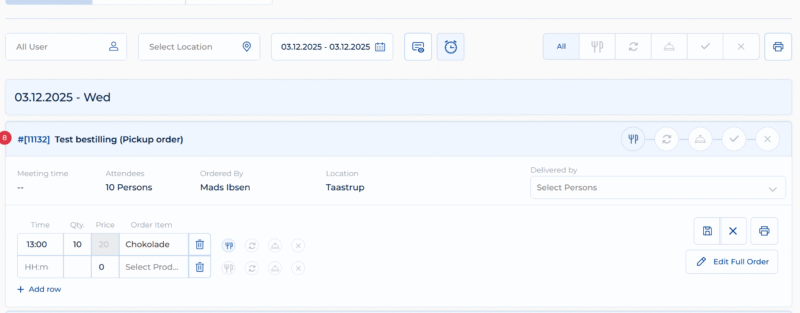 Opdatering af forplejning