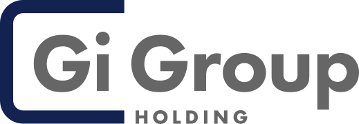 Gi Group Holding logo: blue rounded-square icon on left with gray 'Gi Group' wordmark and smaller 'HOLDING' text.