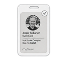 Digital ID card on a smartphone displaying a circular profile photo, the name Jørgen Larsen, and account details.